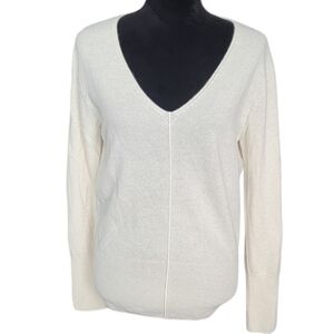 Woolen Bloom Cream Cashmere V-neck Sweater Size Medium